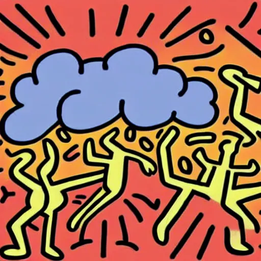 Prompt: art of a mushroom cloud inspired by keith haring and jean - michel basquiat