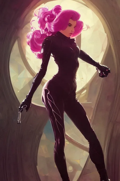 Image similar to gta princess peach as aeon flux profile picture by greg rutkowski, dynamic pose, intricate, futuristic, fantasy, elegant, by stanley artgerm lau, greg rutkowski, thomas kindkade, alphonse mucha, loish, norman rockwell, fantasy lut, asymmetric, long hair, retro computer graphics, video game, fluid lines,