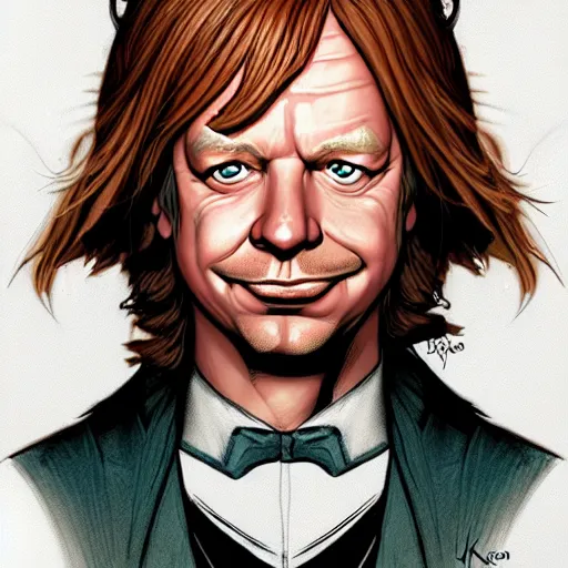 Image similar to a fantasy comic - style full portrait of a halfling maitre'd who looks like david spade, digital illustration by ken taylor and sana takeda and jenny frison, character design, concept art, fine inking lines, vivid colors, dnd, highly detailed!, hd, 4 k, trending on artstation