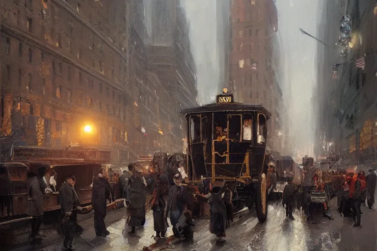Image similar to a painting of italian immigrants arriving in new york in 1 8 9 3 in new york by greg rutkowski, trending on artstation