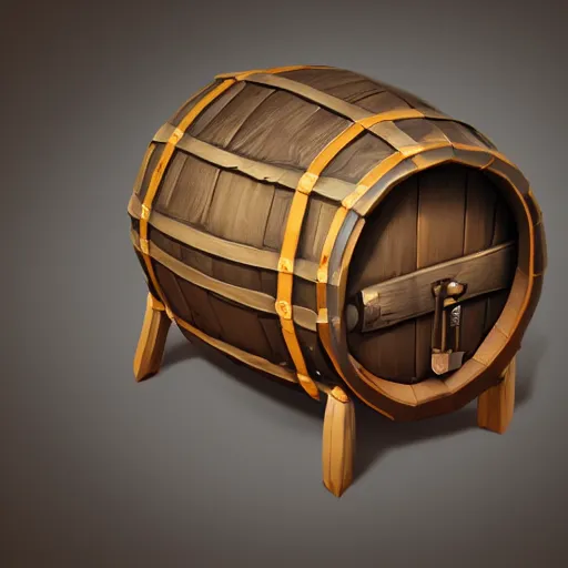 Prompt: isometric 3 d fantasy cute barrel, smoth 3 d illustration, cinematic matte painting, soft render, servando lupini, handpaint texture, blender, 3 dcoat