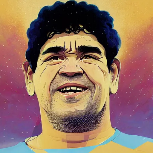 Prompt: painting of diego maradona in heaven, very detailled, by artgem, botticelli and victo ngai