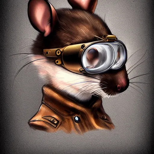 Image similar to a rat with steampunk googles, by ARTGERM