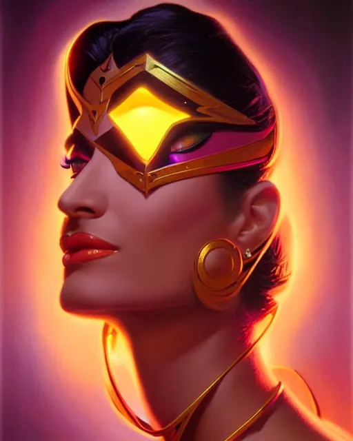 Image similar to symmetra from overwatch, fantasy, fantasy art, fantasy, colorful, elegant, character portrait, portrait, close up, highly detailed, intricate detail, amazing detail, sharp focus, vintage fantasy art, vintage sci - fi art, radiant light, caustics, by boris vallejo