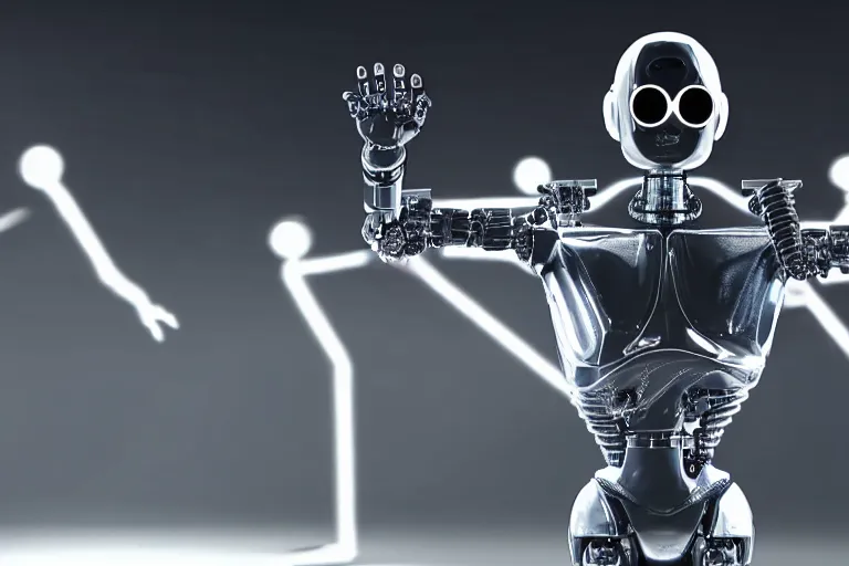 Image similar to Robot, cyborg Michael Jackson dancing ultra realistic, 4K, movie still, UHD, sharp, cinematic