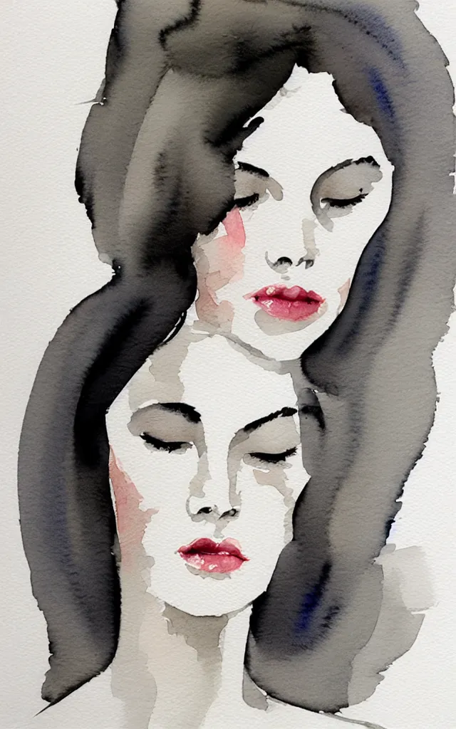 Prompt: beautiful face woman portrait, grey, colorless and silent, watercolor portraits by Luke Rueda Studios and David downton