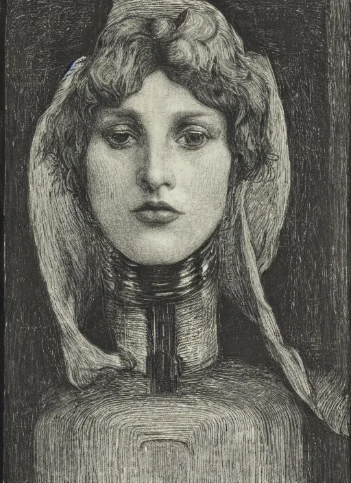 Image similar to a portrait of a robot by Dante Gabriel Rossetti