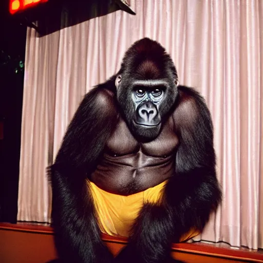 Image similar to photo of gorilla telling jokes at a comedy club, kodak portra 4 0 0 color negative film