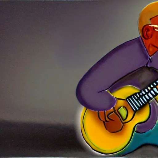 Prompt: Claymation art of a old man playing guitar, 100mm, candle lightning, industrial colours, extremely detailed, 4K