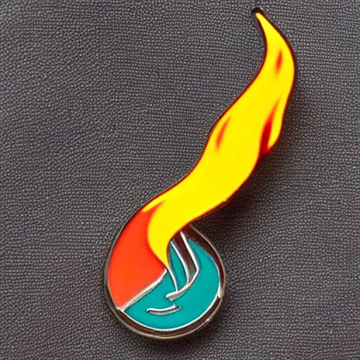 Image similar to a diamond enamel pin depicting a minimalistic clean fire flames warning label, smooth curves