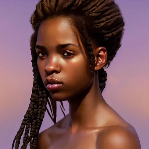 Prompt: a photorealistic hyperrealistic, bright brown eyes, light skinned african young girl, ponytail hair, flawless face, beautiful lips, cute face, by wlop, artgerm, greg rutwoski, alphonse mucha, beautiful dynamic dramatic low - light moody lighting, cinematic atmosphere, artstation, concept design art, octane render, 8 k