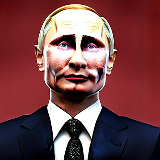 Image similar to Detailed image of Vladimir Putin looking like a slug with detailed face, in game style 8k, wearing only pants, bare torso, his body is old and ugly with sagging old skin,