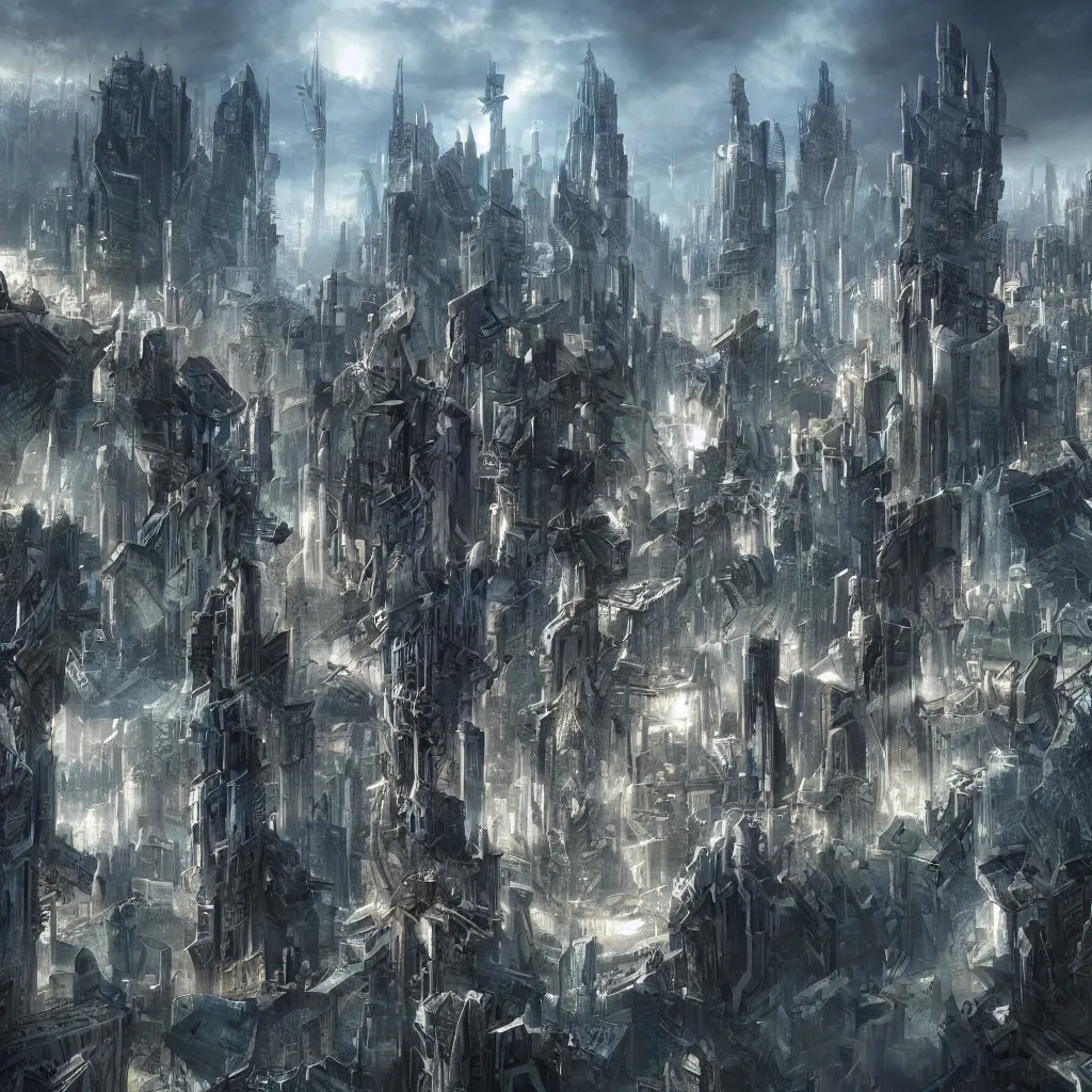 Prompt: future city, in the style of christian haley, matte painting, epic, amazing detail
