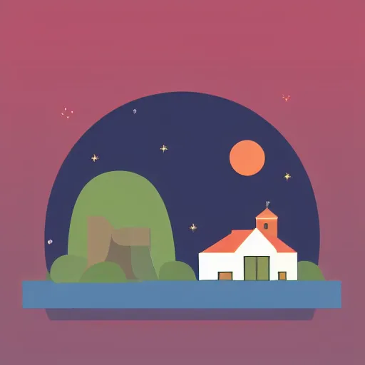 Image similar to serene night, modern flat design style illustration with line elements