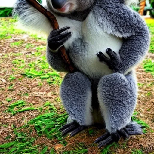 Image similar to a cute koala ninja cosplay, intricate, highly detailed, centered, weta