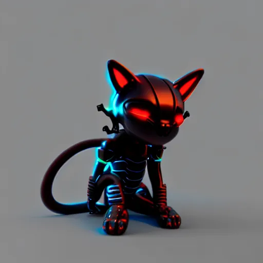 Image similar to cybertronic devil cat , 3d render , LEDs , octane render , 4k , rim lighting