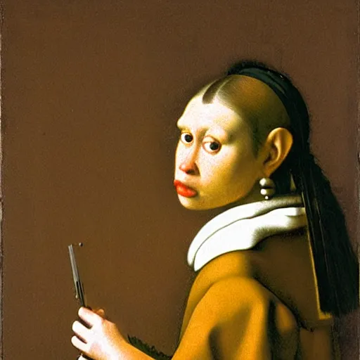 Image similar to a philosopher monkey lost deep in thought, portrait, by vermeer