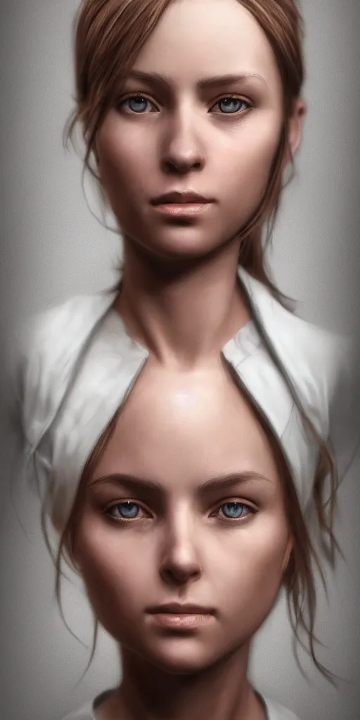 Image similar to hyperrealist female communicant by mike franchina, fantasy art, photo realistic, dynamic lighting, artstation, poster, volumetric lighting, very detailed faces, award winning, full face, symmetry