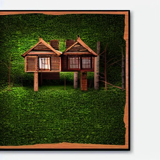 Image similar to house in forest, vhs screen