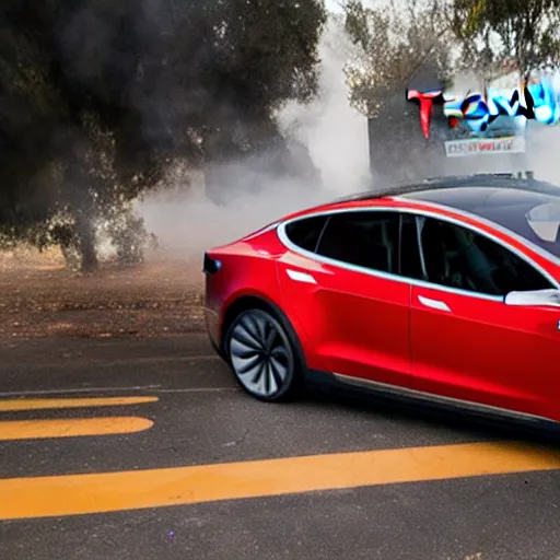 Image similar to Flyer warns Tesla vehicles may suddenly start on fire if you eat tacos