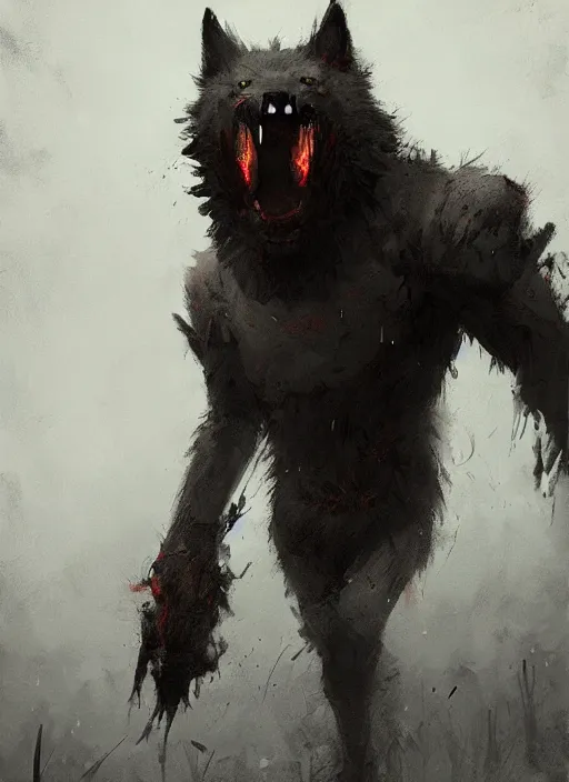 Image similar to jakub rozalski artstation, werewolf