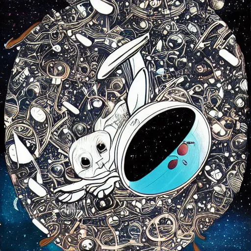 Image similar to A lost sci-fi rabbit, space rabbit, interstellar black hole, by James Jean And WLOPPRO