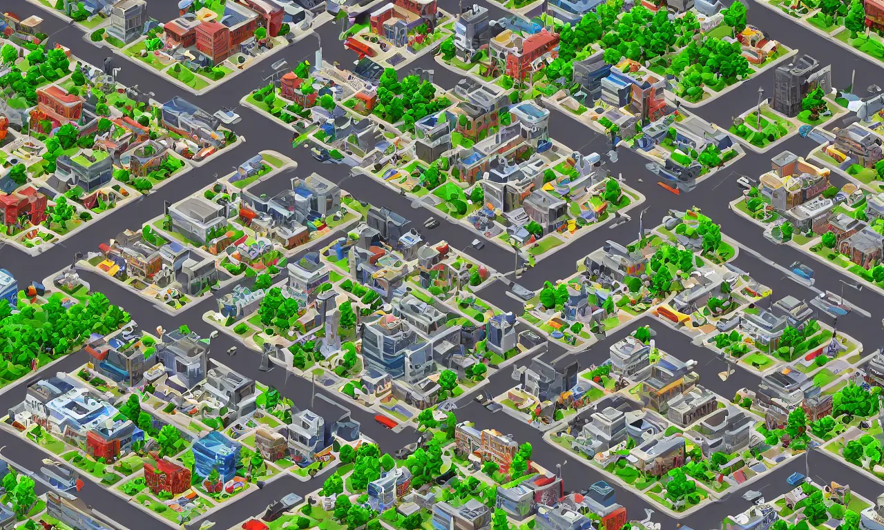 Prompt: a very wealthy simcity 3 0 0 0 scene isometric