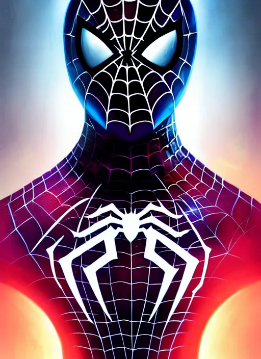 Prompt: symmetry!! portrait of spiderman, sci - fi armour, tech wear, glowing lights!! sci - fi, intricate, elegant, highly detailed, digital painting, artstation, concept art, smooth, sharp focus, illustration, art by artgerm and greg rutkowski and alphonse mucha