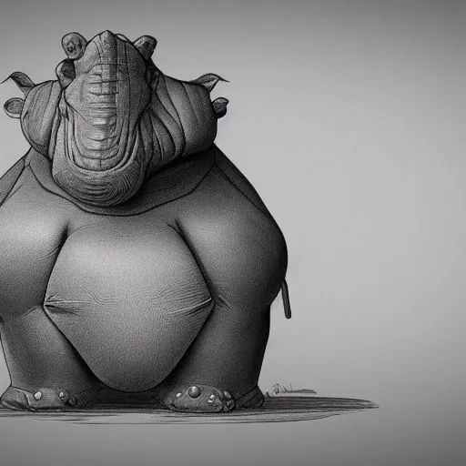 Prompt: sad anthropomorphic hippo, trending on artstation