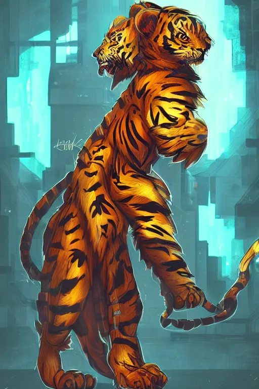 Image similar to an anthropomorphic cyberpunk tiger, backlighting, trending on artstation, digital art, furry art, trending on furaffinity, fantasy art, by kawacy