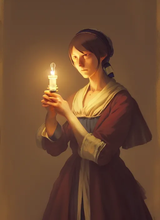 Image similar to old florence nightingale holding an oil lamp in a crimean war hospital 1 8 5 5, low light, trending on pixiv fanbox, painted by greg rutkowski makoto shinkai takashi takeuchi studio ghibli