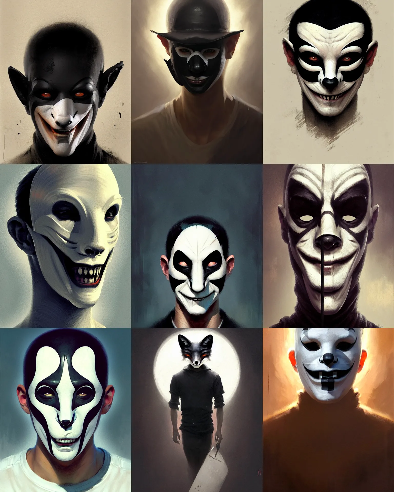 A Man In A Mime Mask Half A Fox Sad Half A Cheerful Stable 