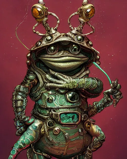 Image similar to a slimy anthropomorphic toad king wearing ornate steampunk armor, smooth, intricate, elegant, digital painting, artstation, steam, grungy steel, concept art, sharp focus, octane render, illustration, art by josan gonzalez,