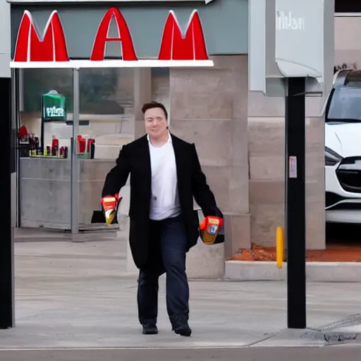 Prompt: elon musk working at mcdonalds earning minimum wage