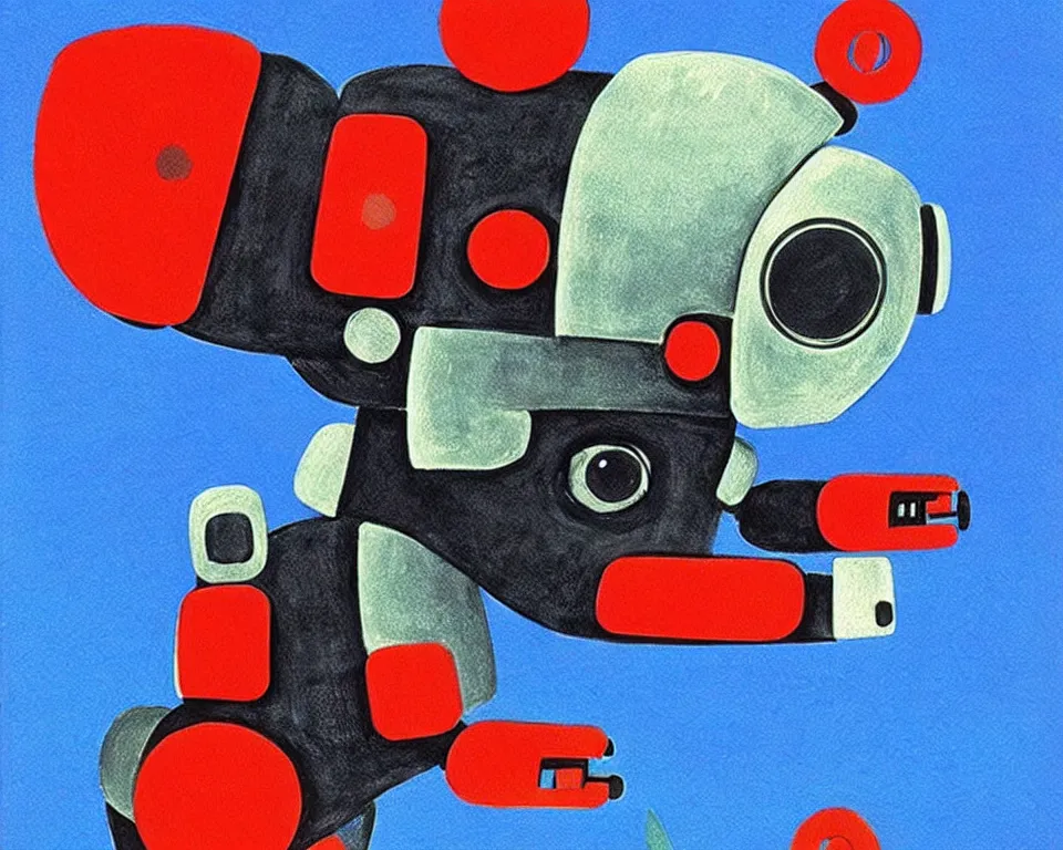 Image similar to a ( ( ( ( ( ( ( cute robot puppy cyborg ) ) ) ) ) ) ) illustration by eric carle!!!!!!!!!!!!!!!