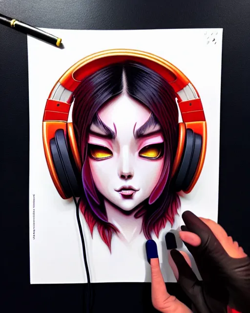 Prompt: richly detailed color illustration of a demon-listening-to-headphones illustrated by Artgerm and Mina Petrovic and Timothy Kong and Marina Federovna. 3D shadowing