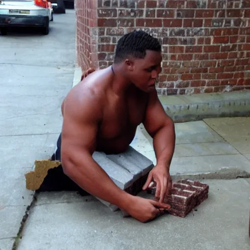 Prompt: big man eating bricks - n 6