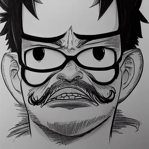 Image similar to luffy with mustache by kim jung gi