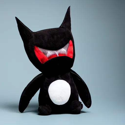 Prompt: a plushie that looks like a scary bat, studio lighting