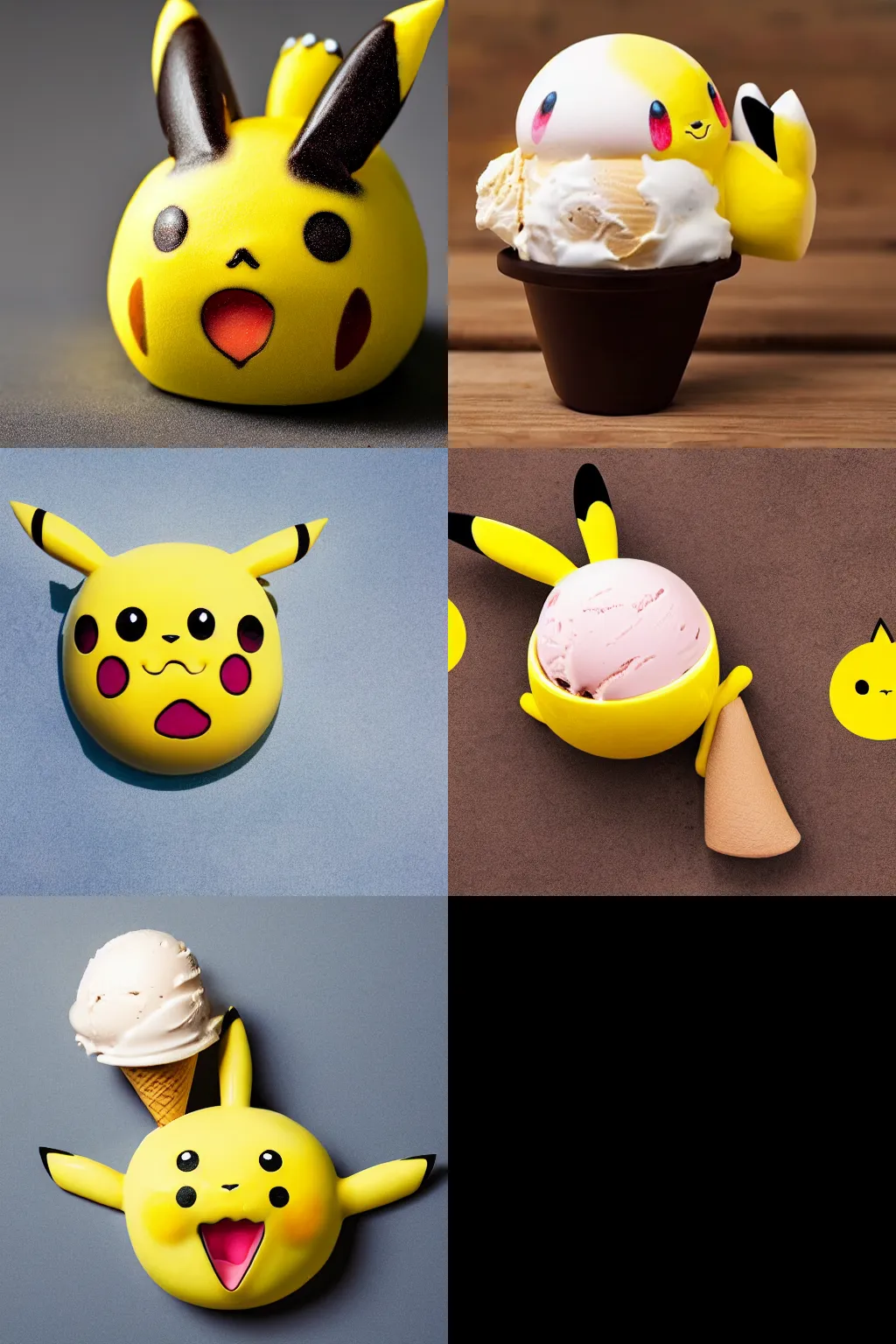 Prompt: a scoop of ice cream in the shape of pikachu, 4 k image