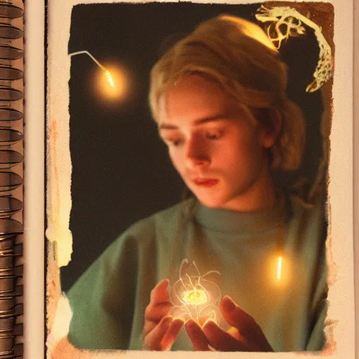 Prompt: 'a handsome young light witch casting a healing spell, photorealistic 35mm'