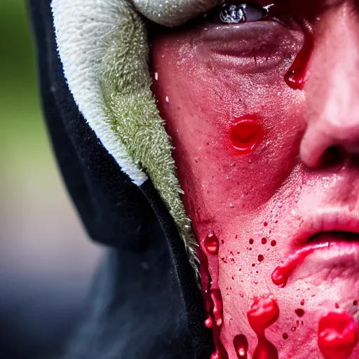 Image similar to close - up photo of a trump supporter crying, soaked in tears, mascara running down, bloodshot eyes, street photography, canon 2 0 0 mm lens f 2. 8