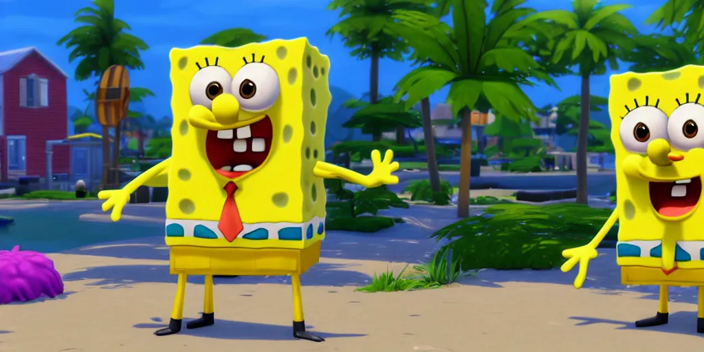 Image similar to spongebob in sims 4. Octane render, 4k, 8k, unreal 5, very detailed, hyper realism, trending on artstation.