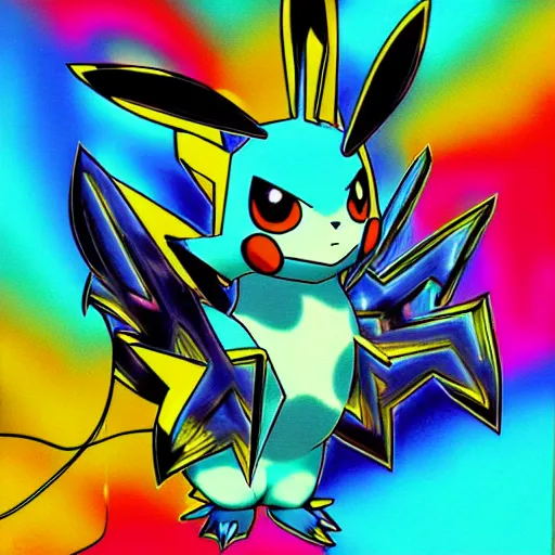 Image similar to databending style pokemon portrait airbrushed in style of 1 9 8 0 sci - fi, hip hop album cover art, conceptual mystery pokemon, intricate detailed painting, illustration sharp detail, manga 1 9 9 0