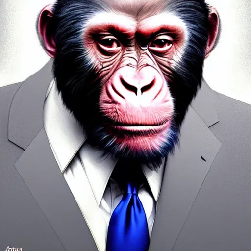 Image similar to Very funny Joe Biden as a dump looking monkey, like gorilla, colorful painting on grey scale face, powerful , magic, thunders, dramatic lighting, intricate, wild, highly detailed, digital painting, artstation, concept art, smooth, sharp focus, illustration, art by artgerm and greg rutkowski and alphonse mucha, footage