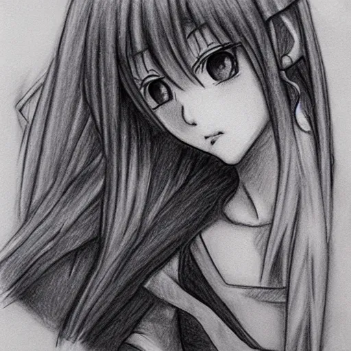 Image similar to sketch of an anime girl on a notebook by kentaro miura, pencil, charcoal