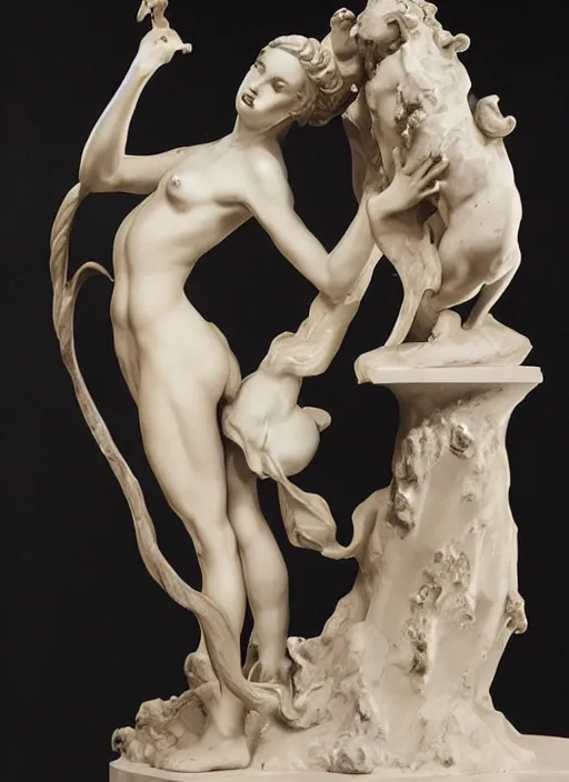 Prompt: a dramatic scene of a succubus statue sculpted in polished opala by Bernini