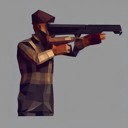 Prompt: low poly toon shading, double barrel shotgun, flat colors, low poly artstation