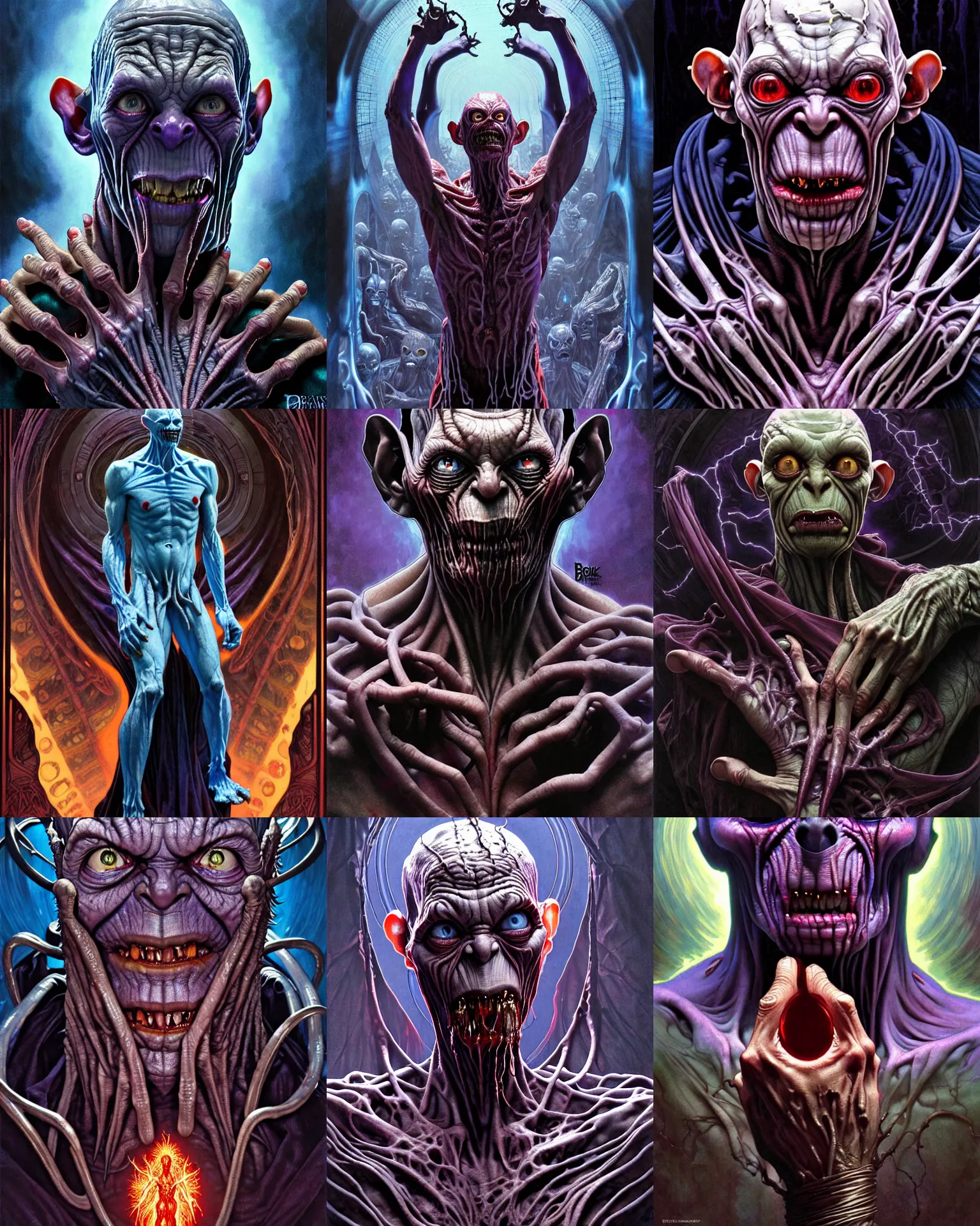 Prompt: the platonic ideal of gollum of cletus kasady ultimate carnage thanos dementor doctor manhattan chtulu nazgul, detailed, intricate, hyperrealism, intense, scary, decay, dmt, art by brock hofer and artgerm and greg rutkowski and alphonse mucha
