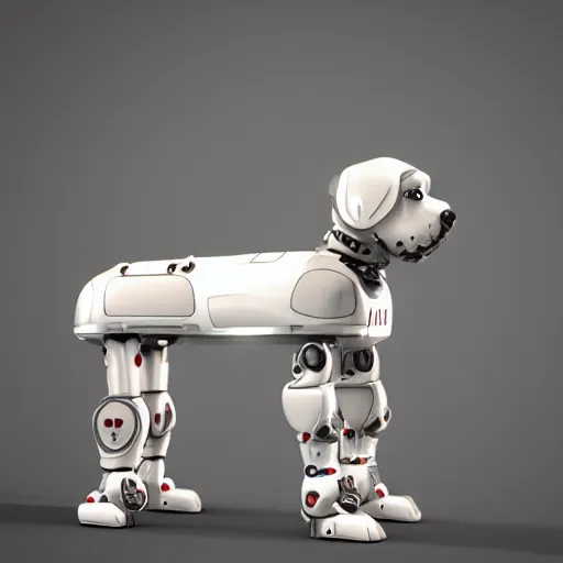 Image similar to dog robot wearing a large around its neck. 3 d render, oktane, post - processing, 8 k, cinematic lighting